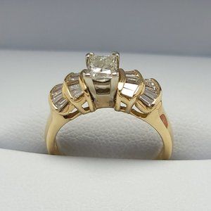 14K Yellow Gold Diamond Ring - 0.44ct Princess Cut | 0.25ct Side Baguettes